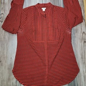 Jcrew checkered button down red and black long sleeve blouse.